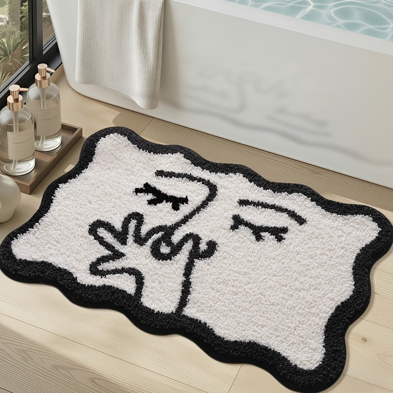 Tapis de salle de bain visage minimaliste à bord ondulé