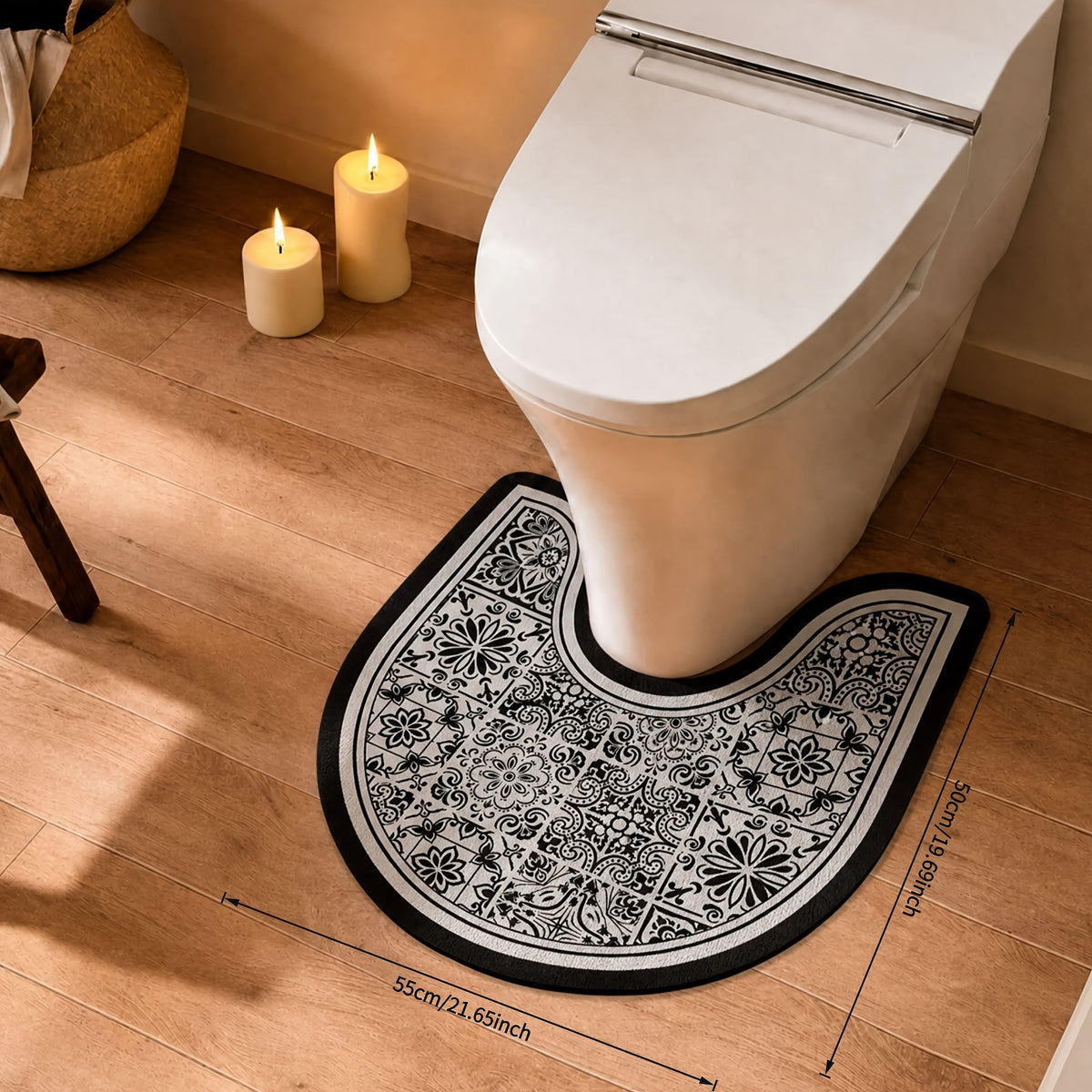 Tapis contour WC imprimé carreaux de ciment, dos caoutchouc