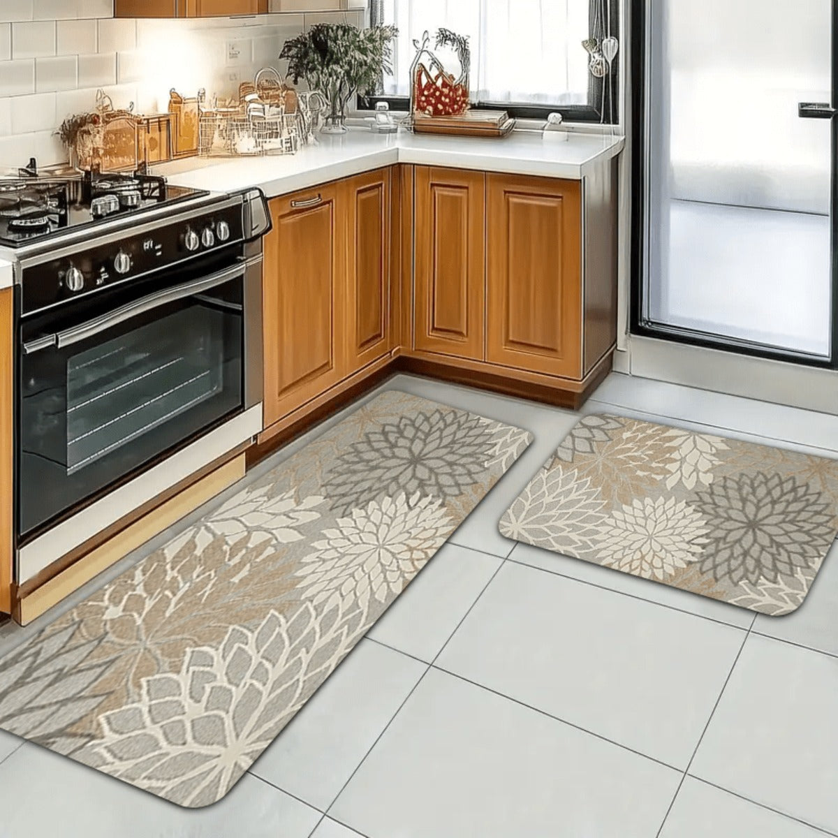 Tapis de cuisine à grandes fleurs de dahlia imprimées