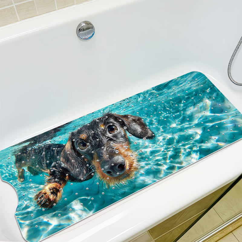 Tapis de bain à ventouses antidérapant, motif teckel nageur