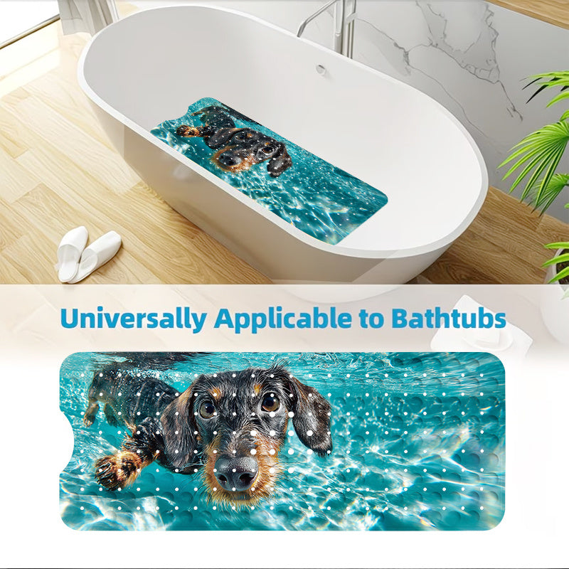 Tapis de bain à ventouses antidérapant, motif teckel nageur