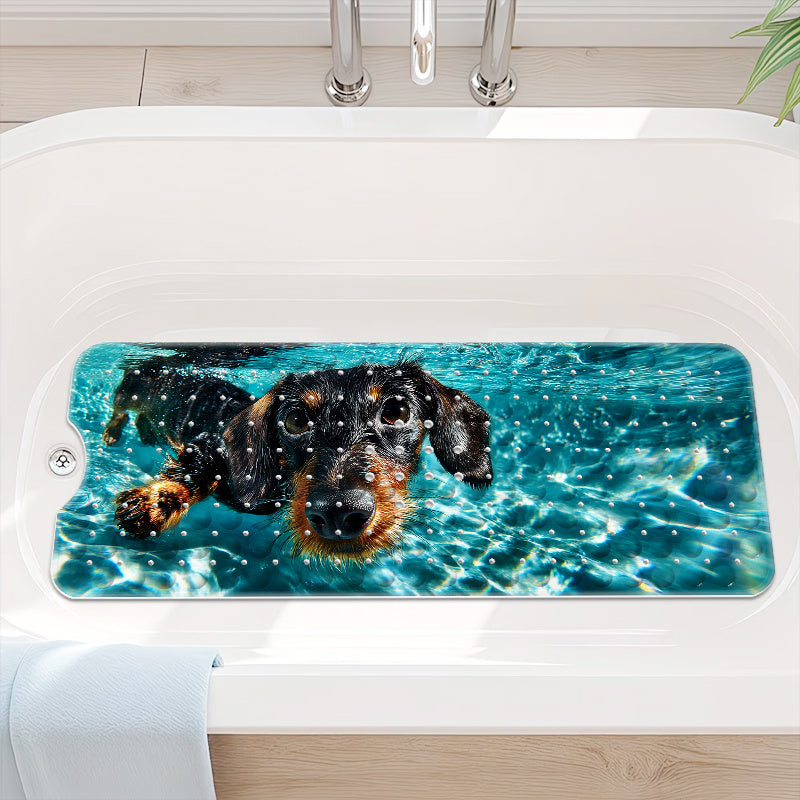 Tapis de bain à ventouses antidérapant, motif teckel nageur