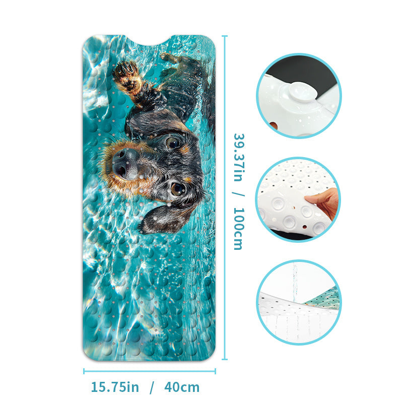 Tapis de bain à ventouses antidérapant, motif teckel nageur