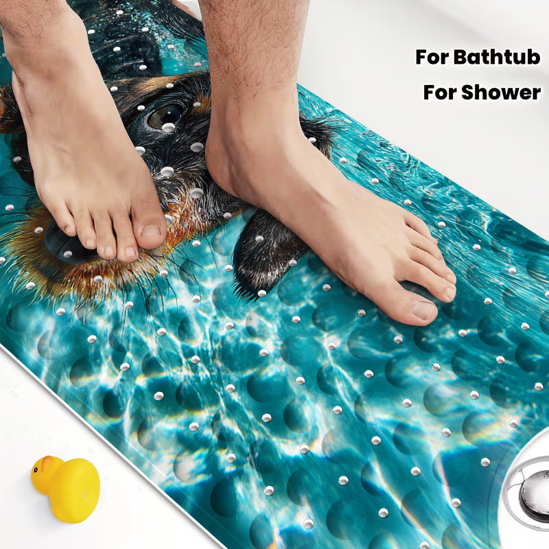 Tapis de bain à ventouses antidérapant, motif teckel nageur