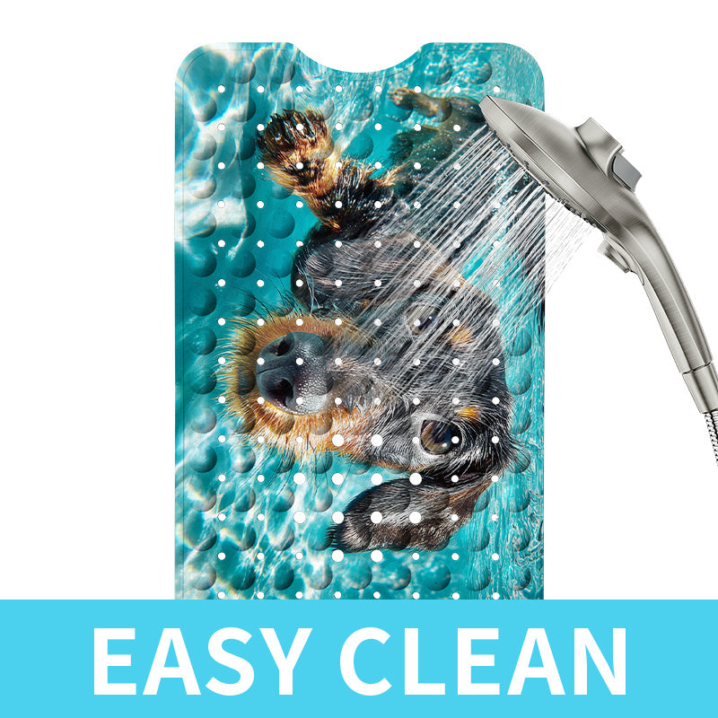 Tapis de bain à ventouses antidérapant, motif teckel nageur