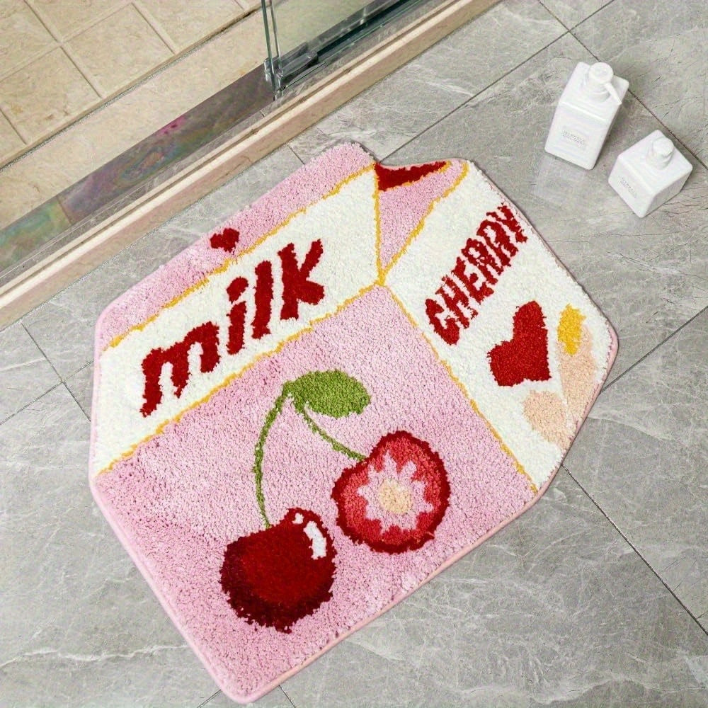 Tapis de salle de bain en forme de brique de lait aux cerises