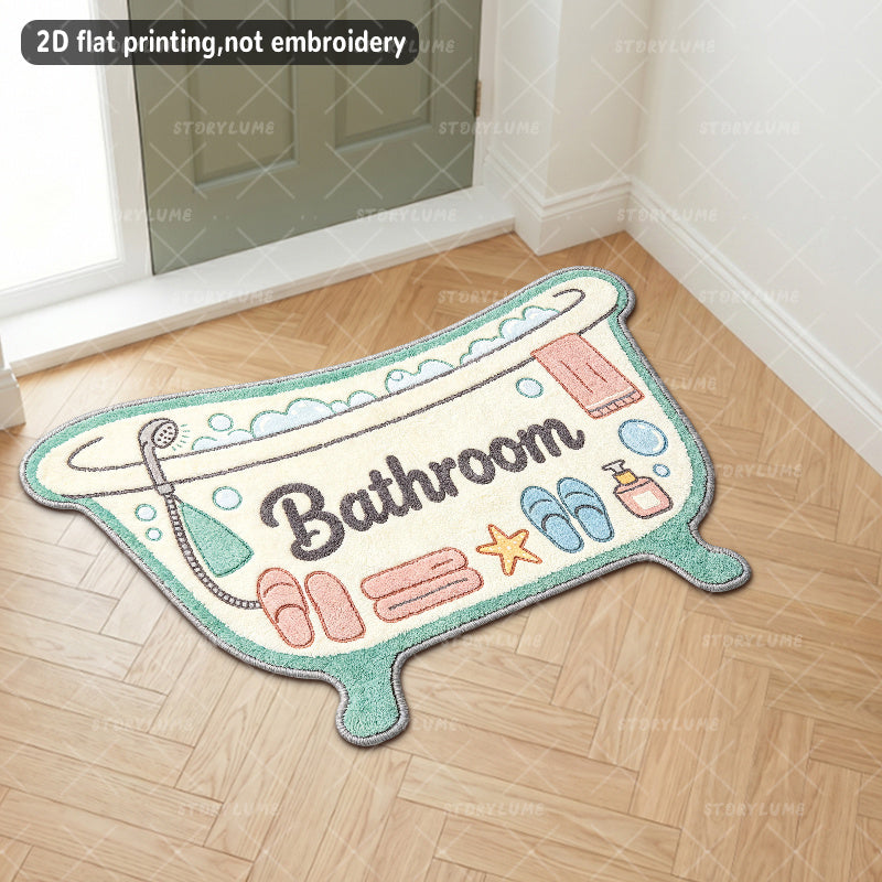 Tapis de salle de bain en forme de baignoire, motif Bathroom