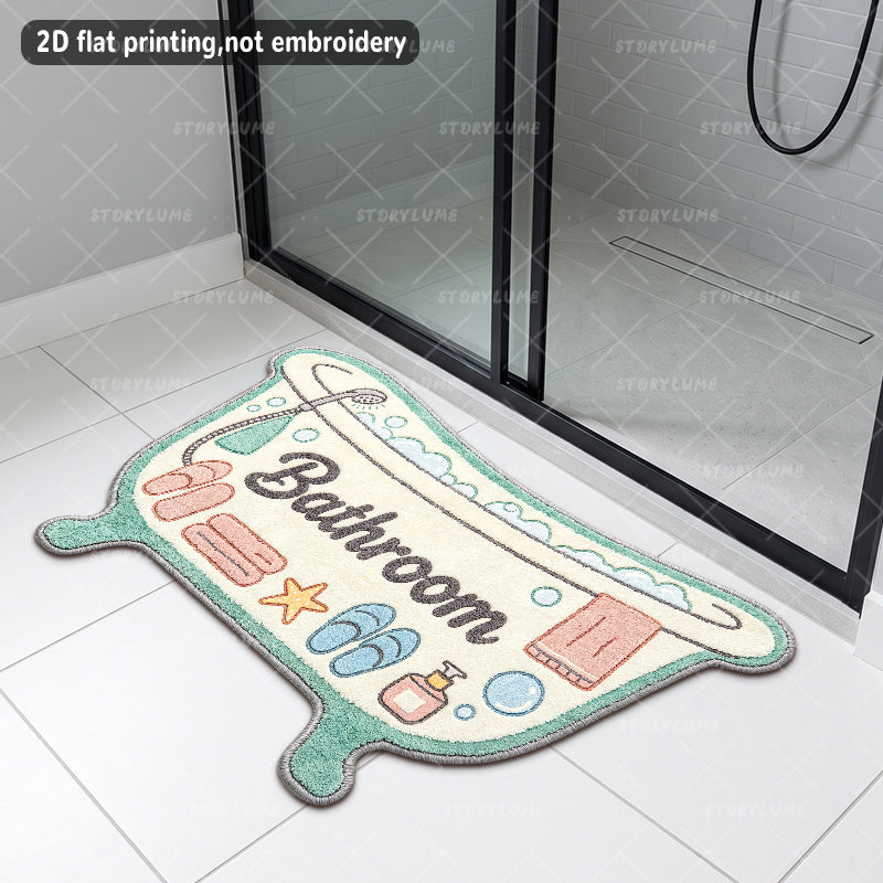 Tapis de salle de bain en forme de baignoire, motif Bathroom