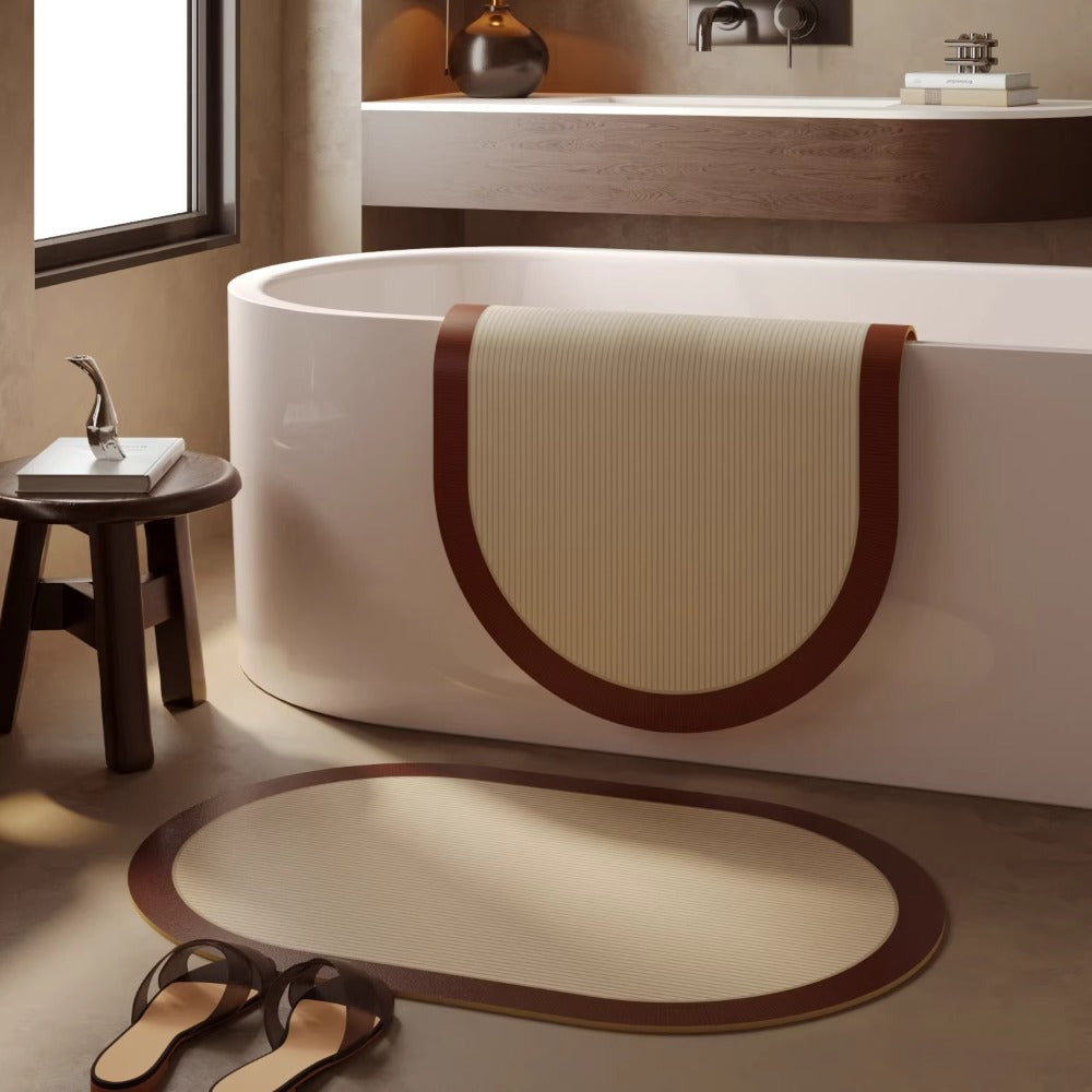 Tapis de salle de bain ovale nervuré, six coloris terreux