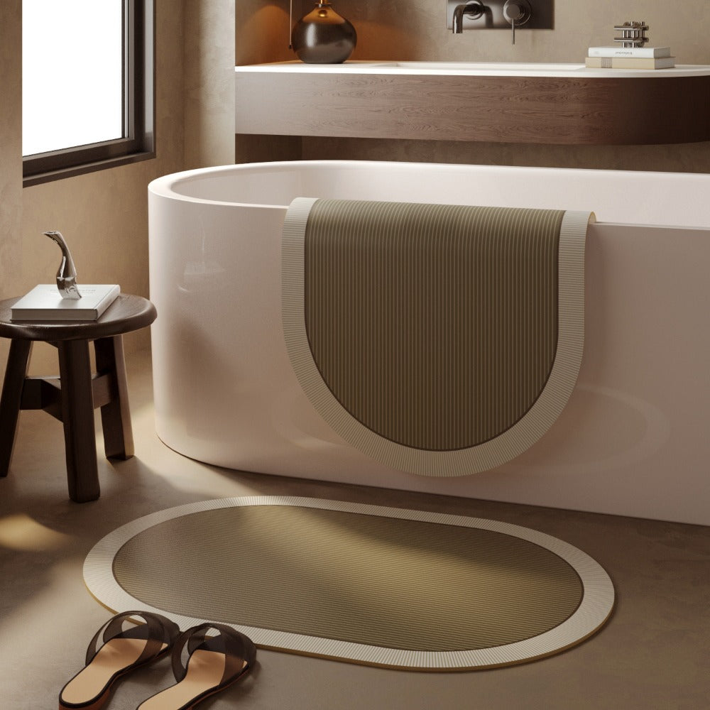 Tapis de salle de bain ovale nervuré, six coloris terreux