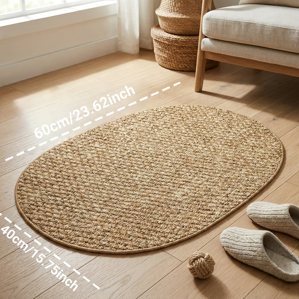 Tapis de salle de bain ovale tressé, aspect sisal naturel