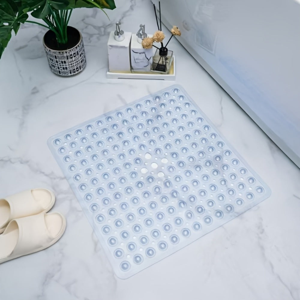 Tapis de douche carré en PVC teinté, ventouses