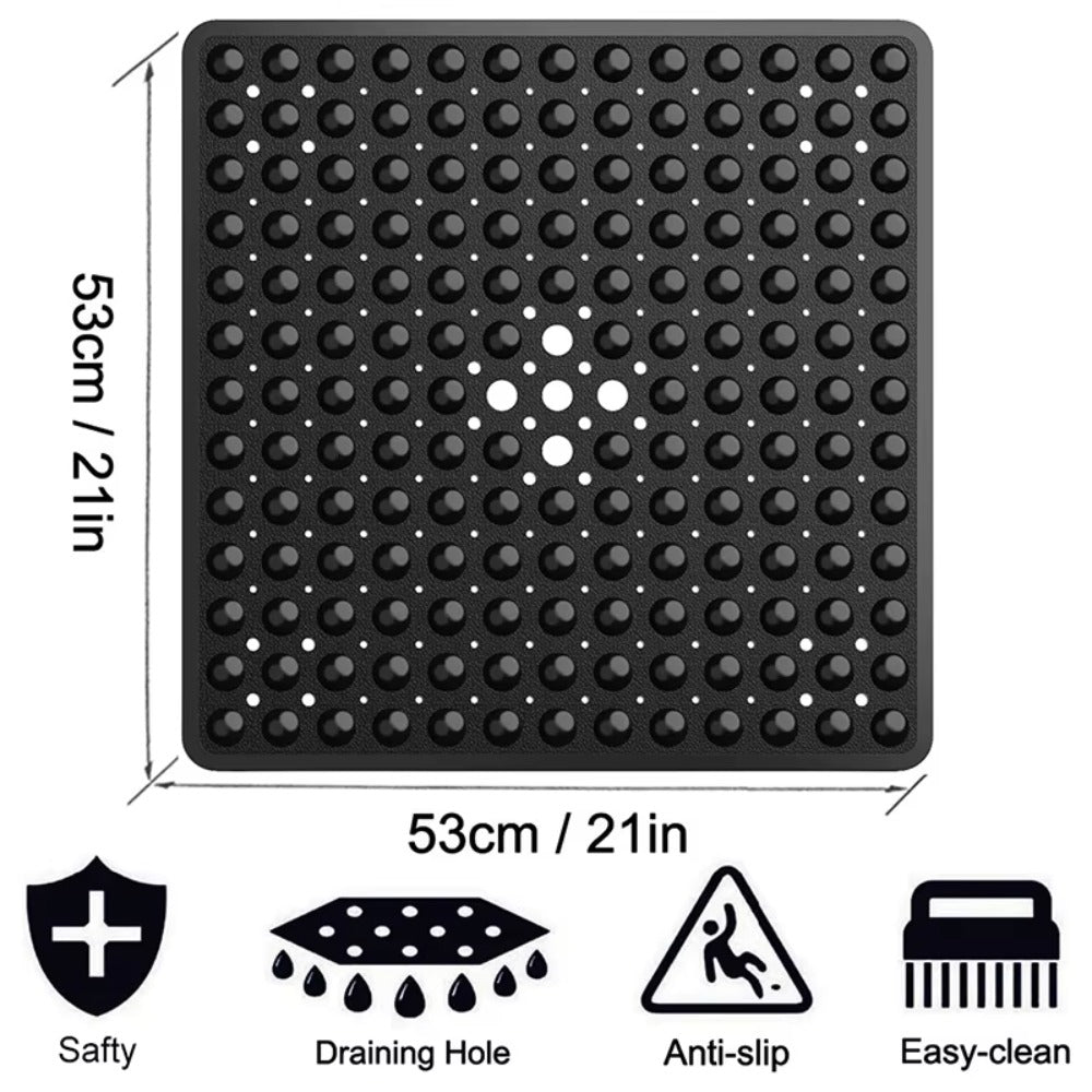 Tapis de douche carré en PVC teinté, ventouses