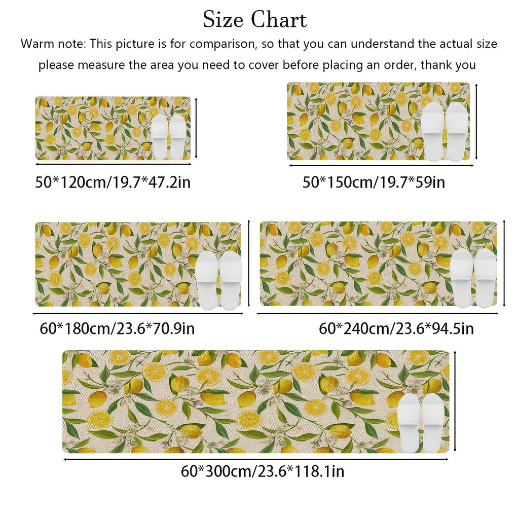 Tapis long imprimé citrons, sur fond de lin