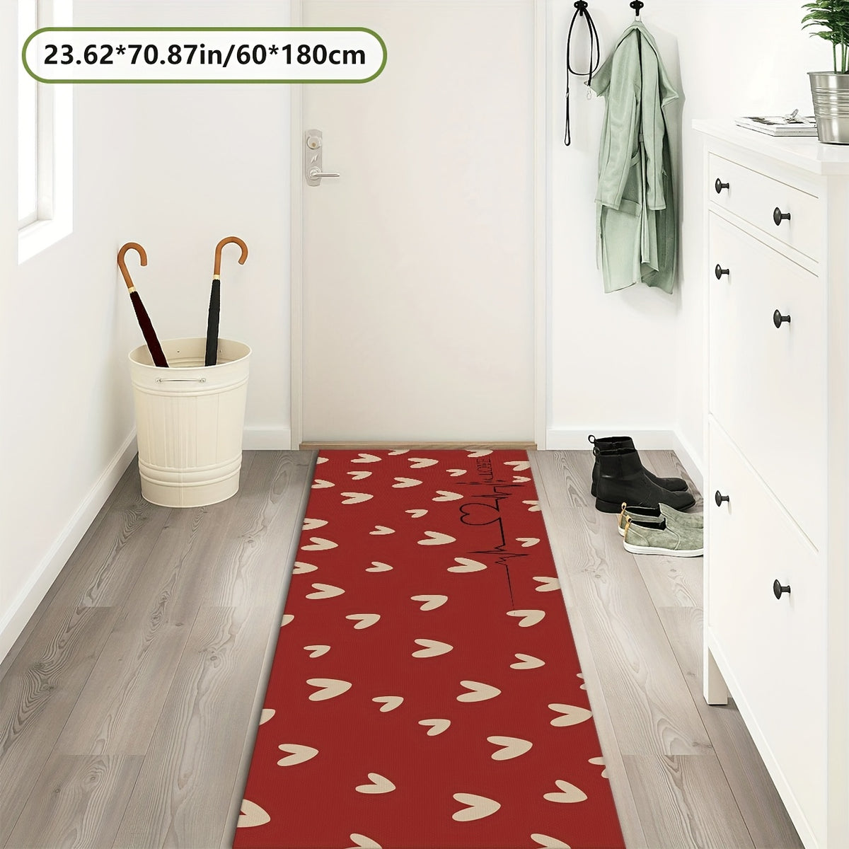 Tapis de salle de bain long à cœurs, 2 tailles