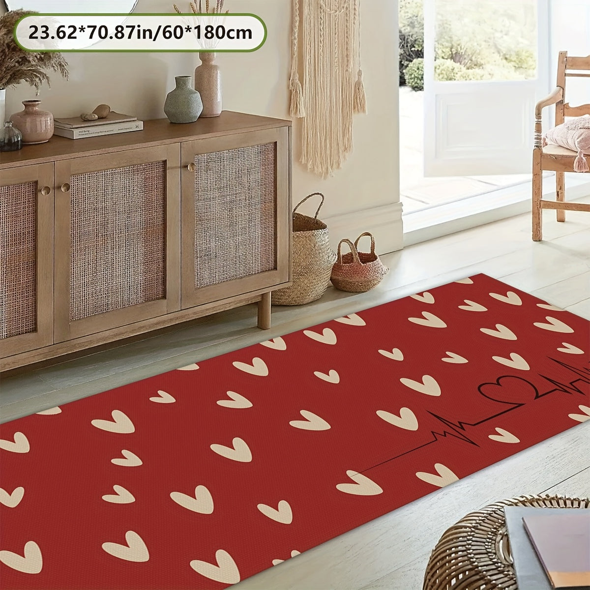 Tapis de salle de bain long à cœurs, 2 tailles