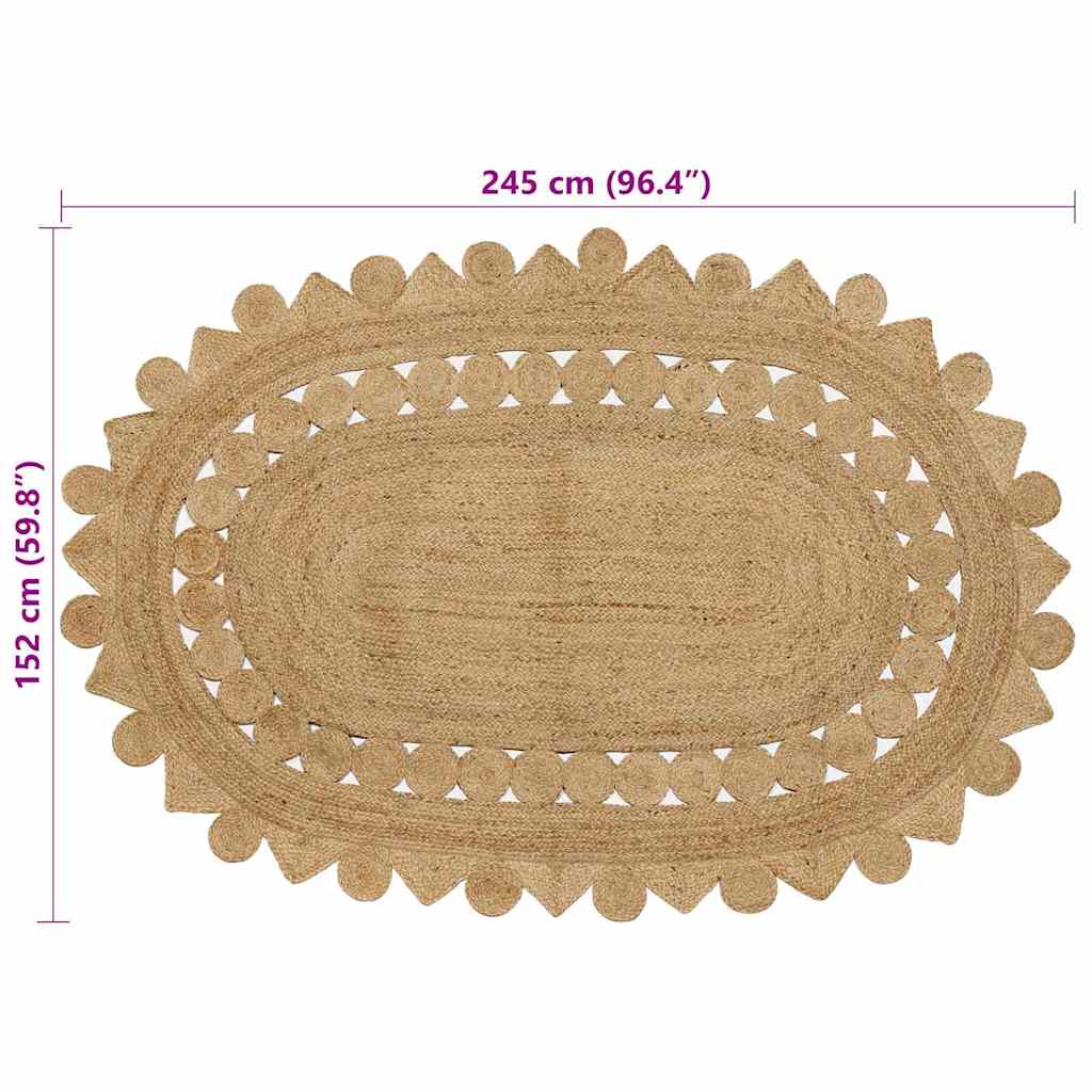 Tapis de salle de bain ovale en jute à bordure festonnée