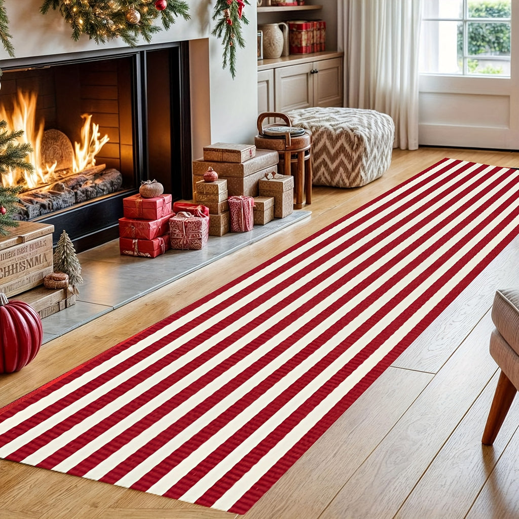 Tapis de salle de bain rayé carmin, 180