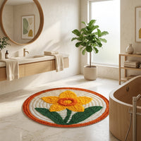 Tapis de salle de bain rond jonquille, effet crochet imprimé