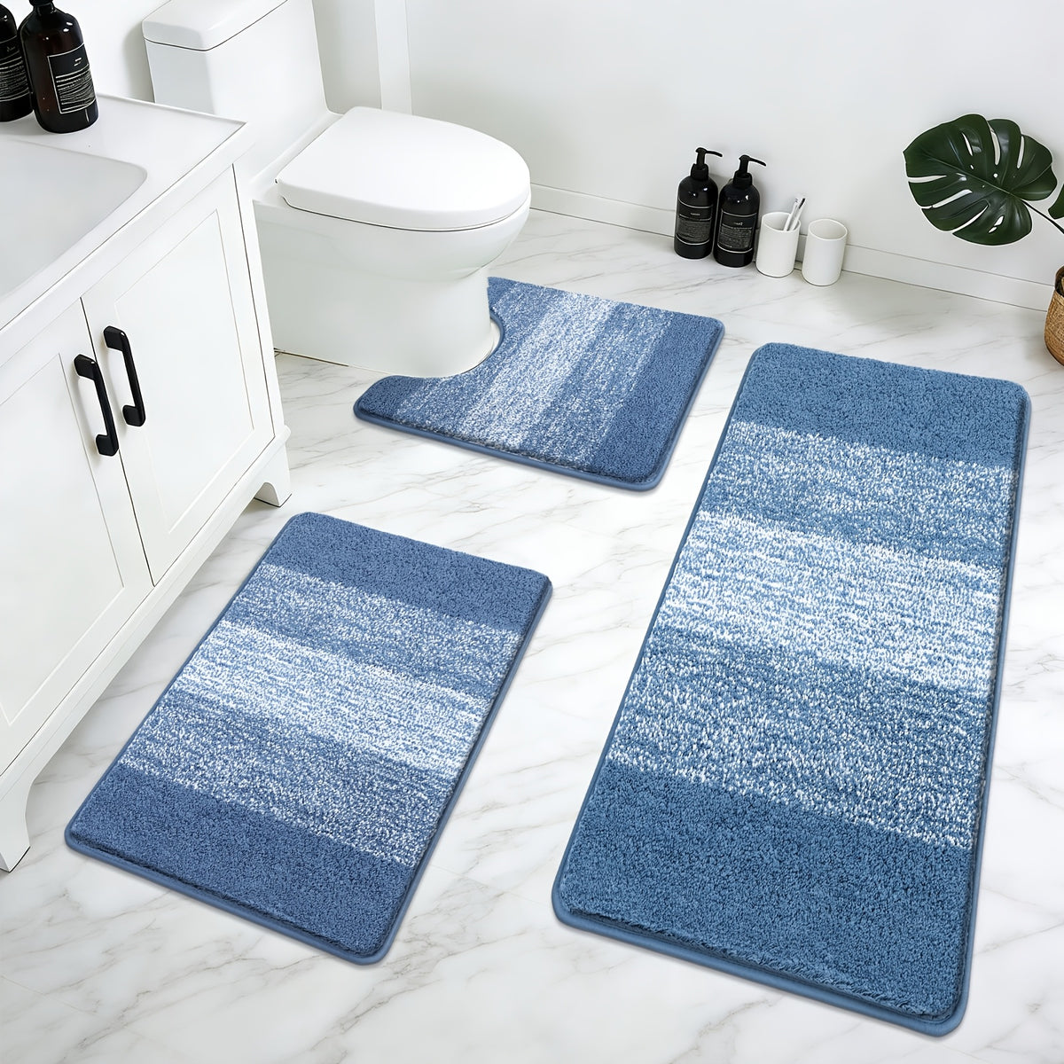 Tapis de salle de bain 3 pièces dégradé, tapis long inclus