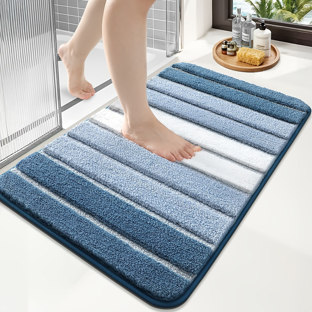Tapis de salle de bain ultra absorbant à rayures dégradées