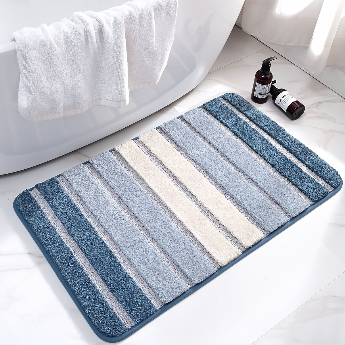 Tapis de salle de bain ultra absorbant à rayures dégradées