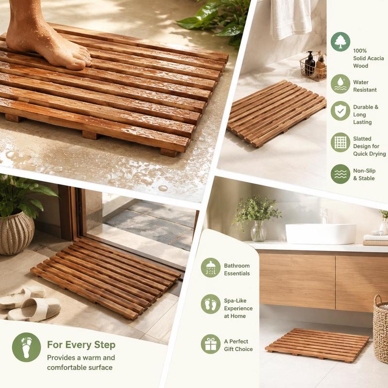 Tapis de salle de bain acacia, lot de 2, dos PVC
