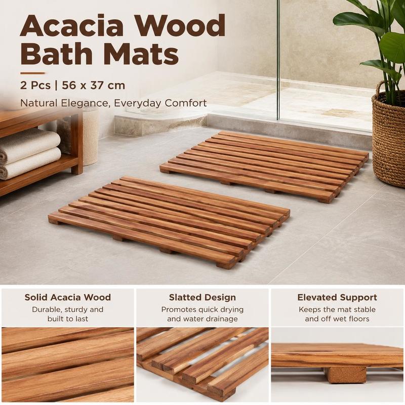 Tapis de salle de bain acacia, lot de 2, dos PVC