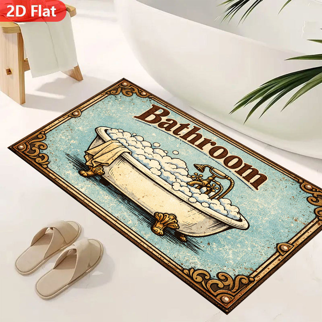 Tapis de salle de bain affiche vintage baignoire à pieds