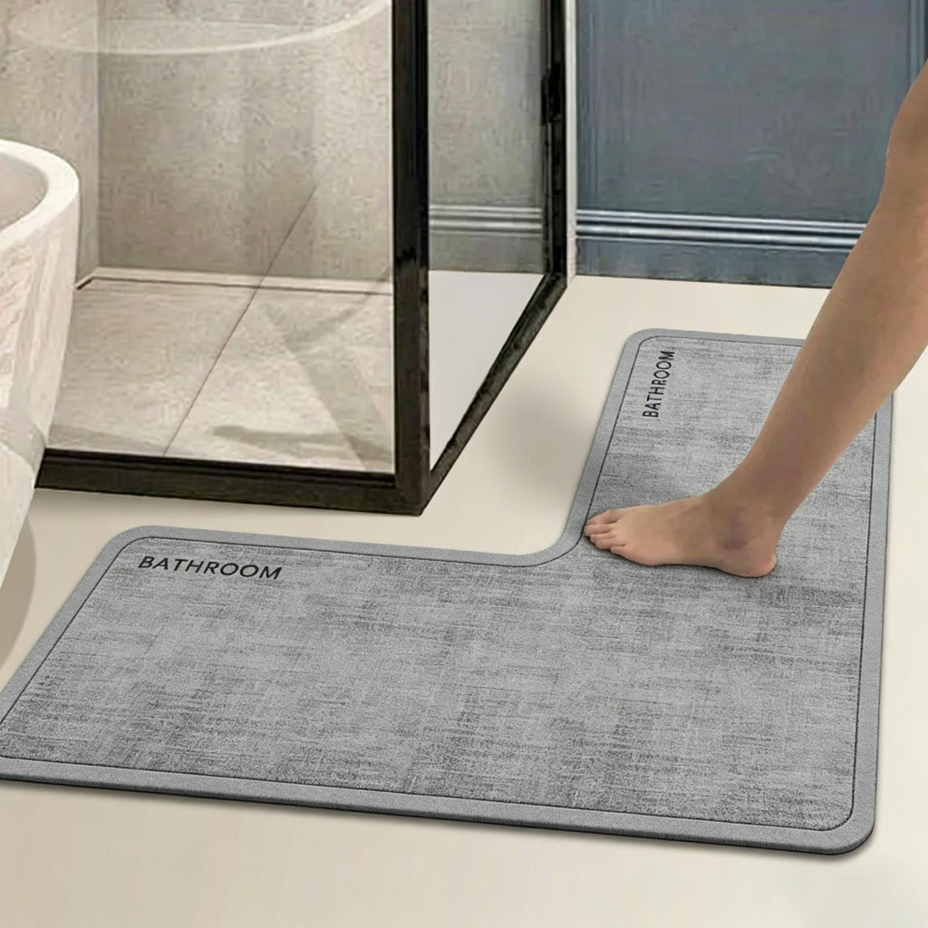Tapis de salle de bain d'angle effet lin, 3 teintes