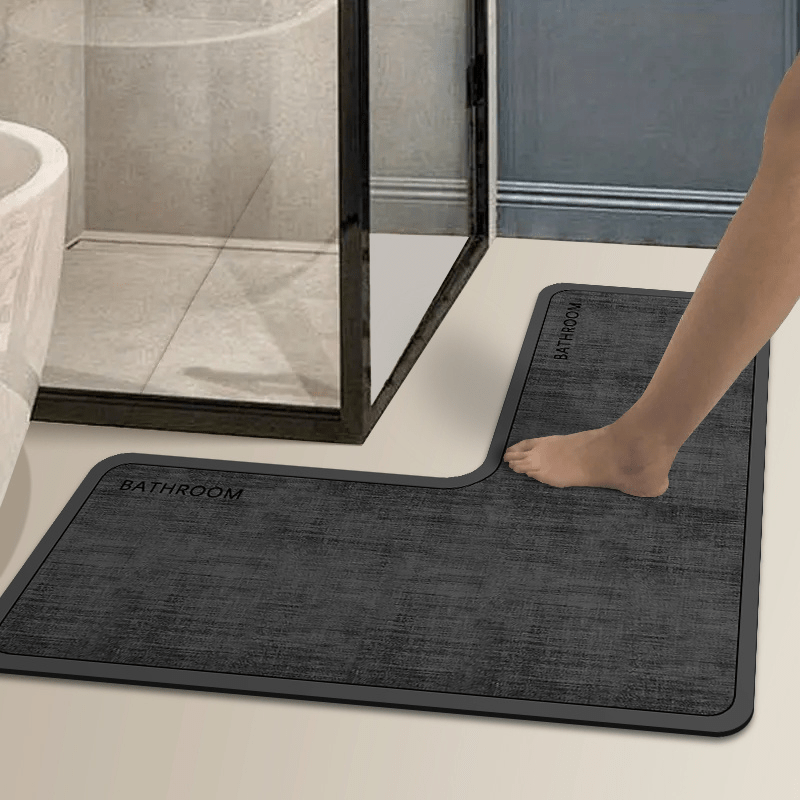 Tapis de salle de bain d'angle effet lin, 3 teintes
