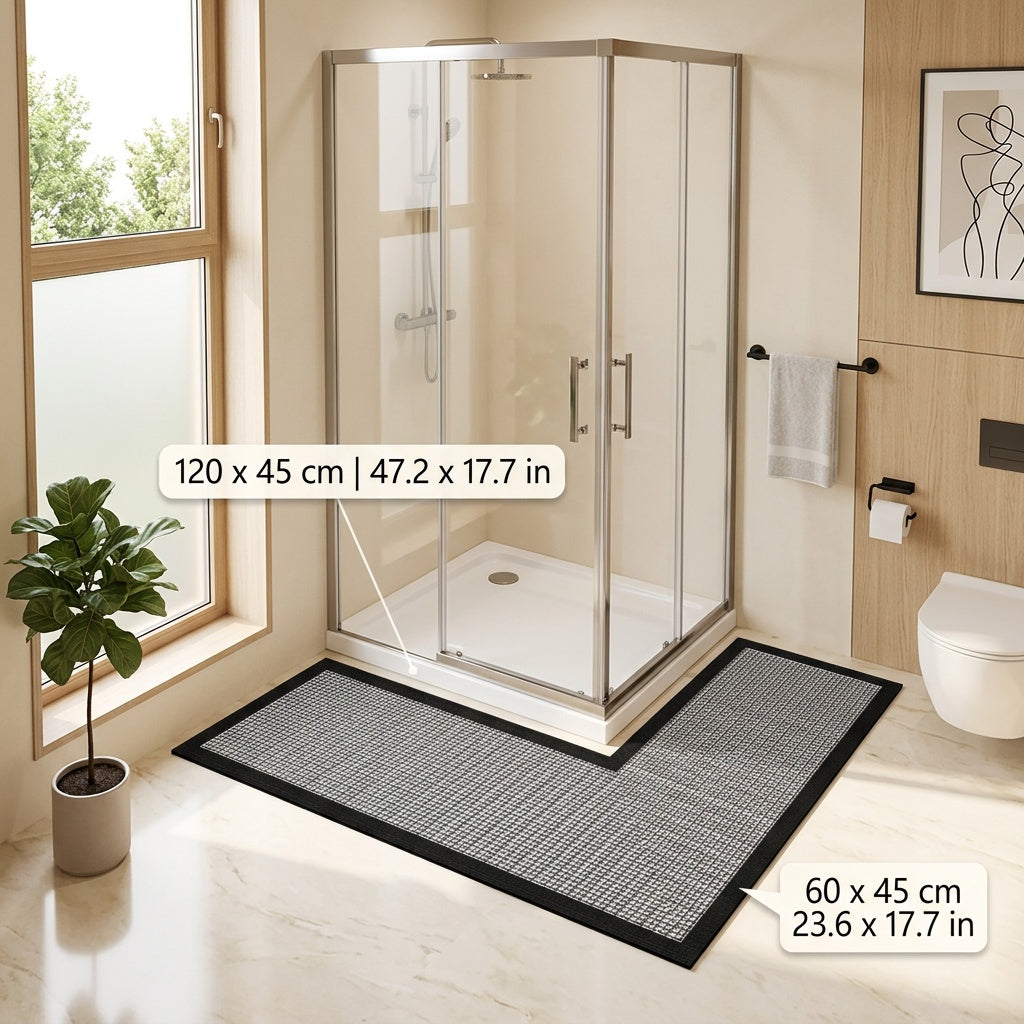 Tapis de salle de bain d'angle, effet tissage