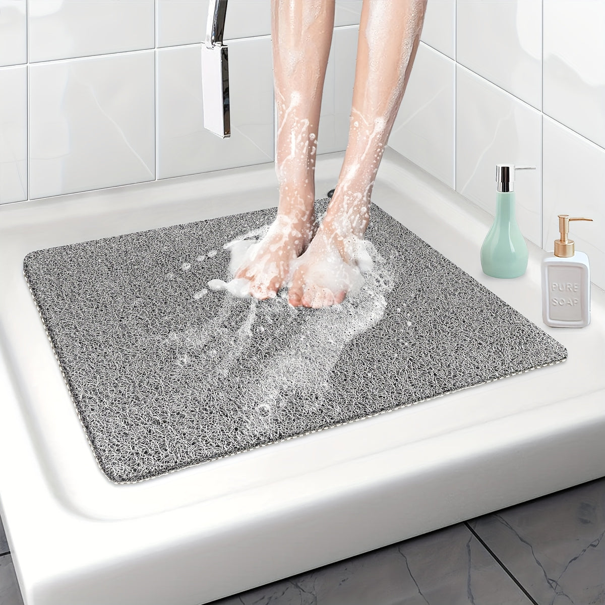 Tapis de salle de bain antidérapant, texture luffa en PVC