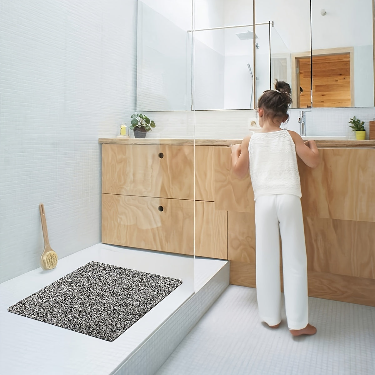 Tapis de salle de bain antidérapant, texture luffa en PVC