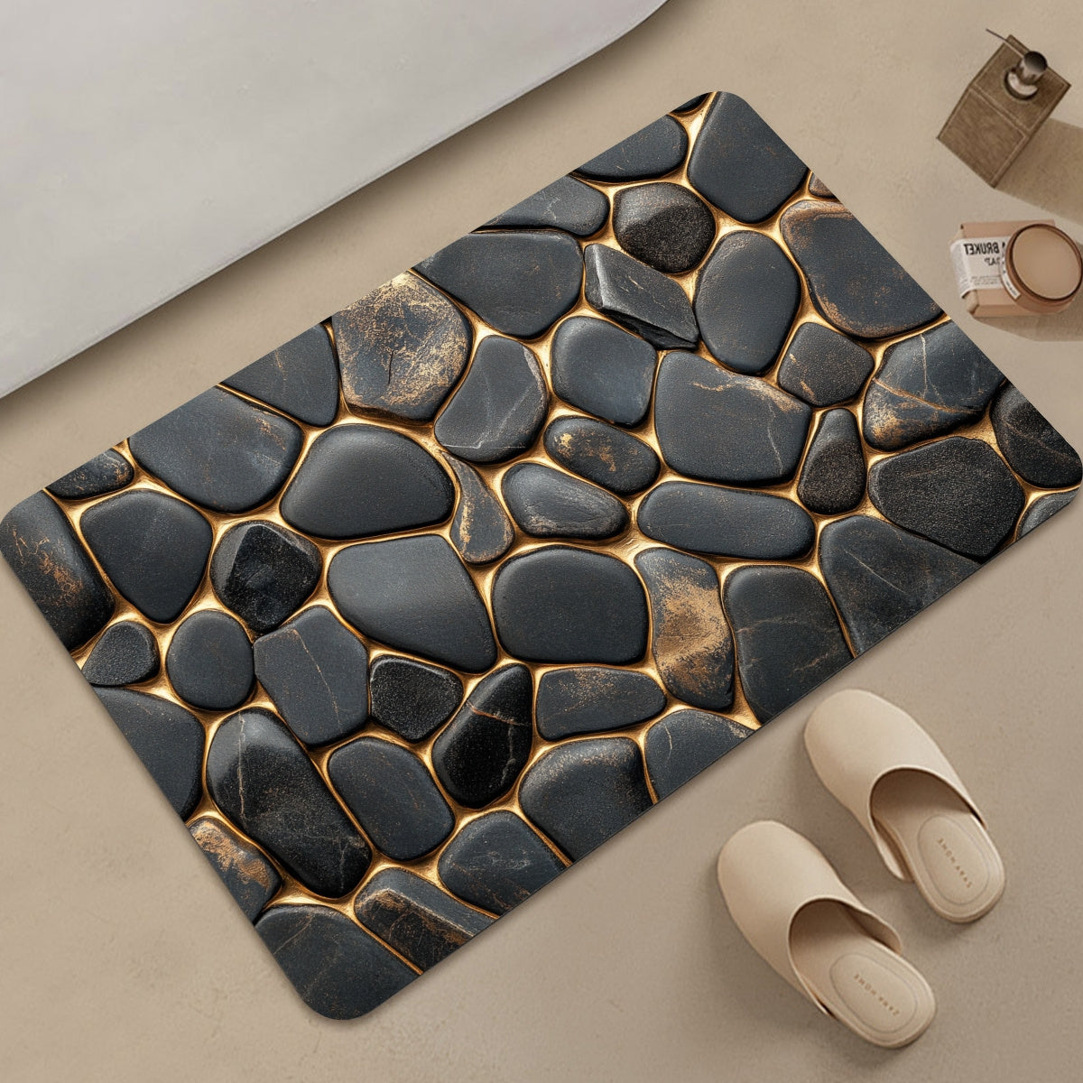 Tapis de salle de bain et veines d'or
