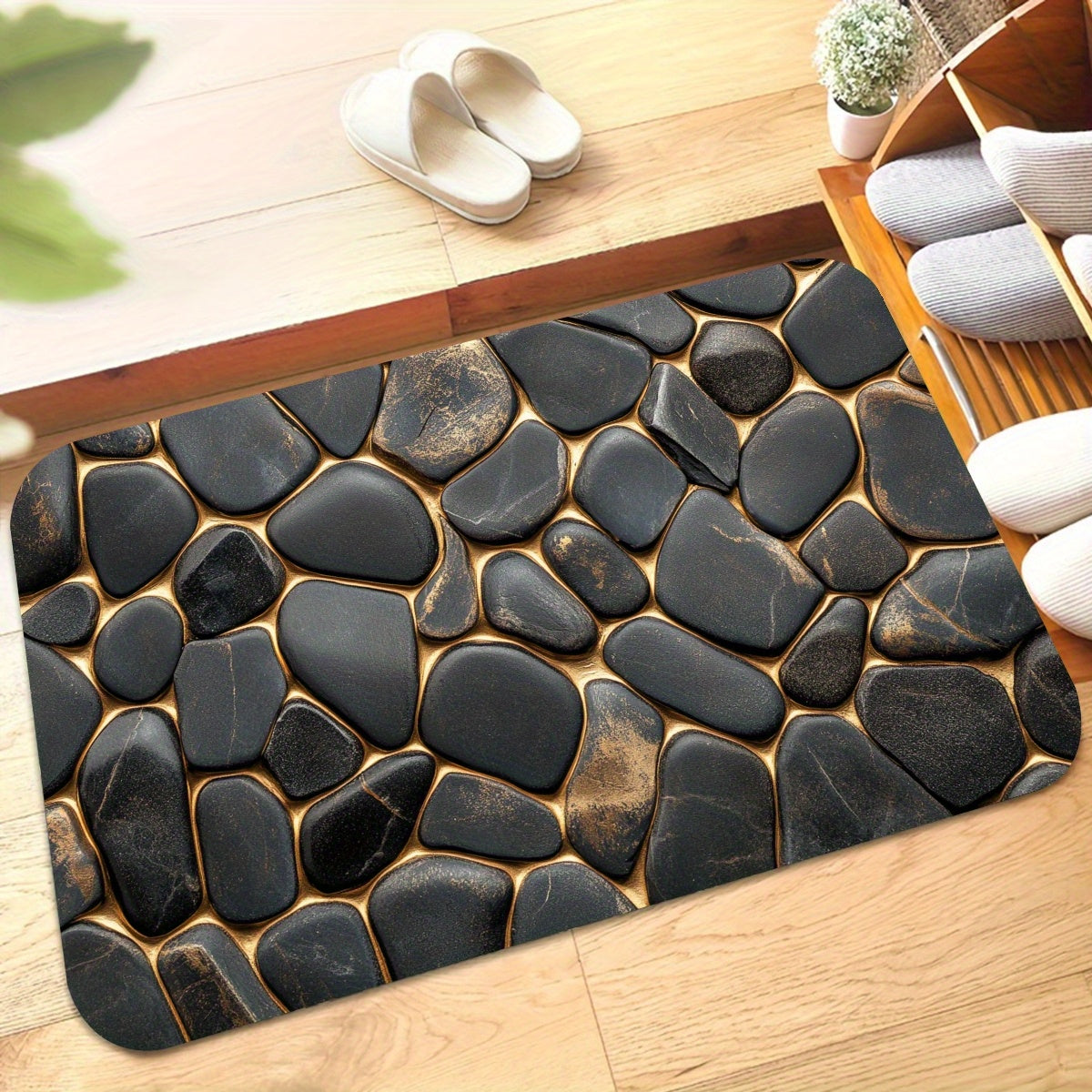 Tapis de salle de bain et veines d'or