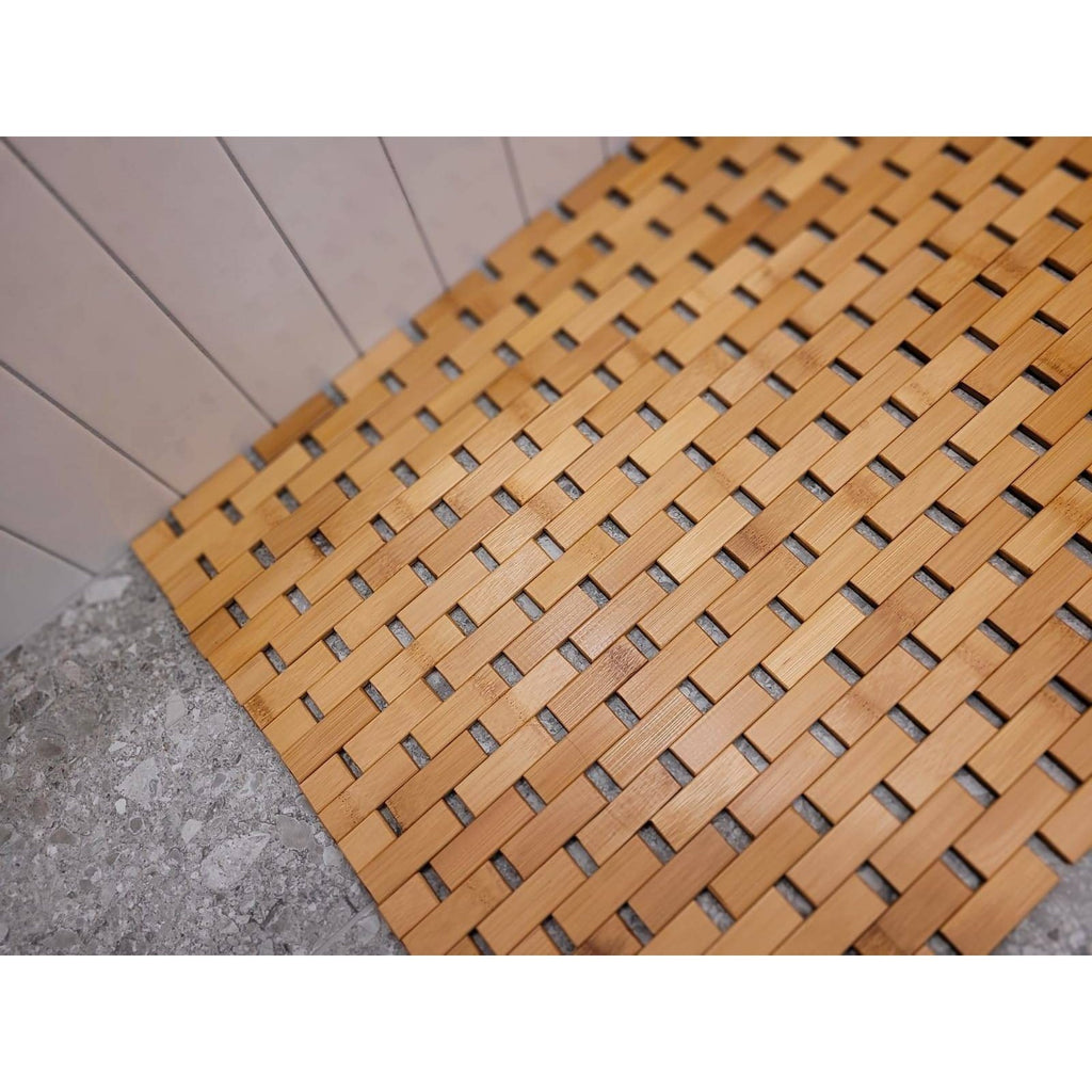 Tapis de salle de bain en bambou, tressage briques