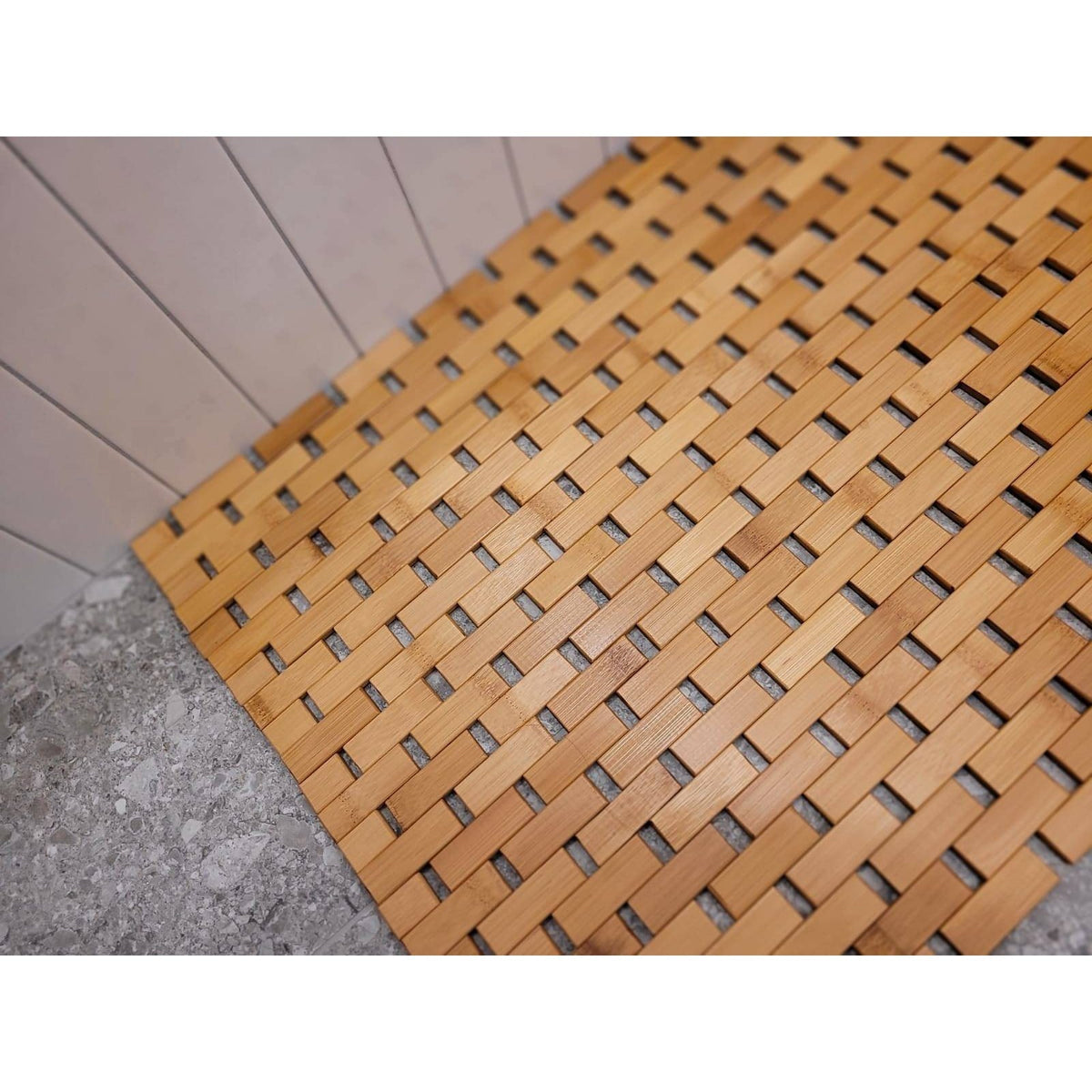 Tapis de salle de bain en bambou, tressage briques