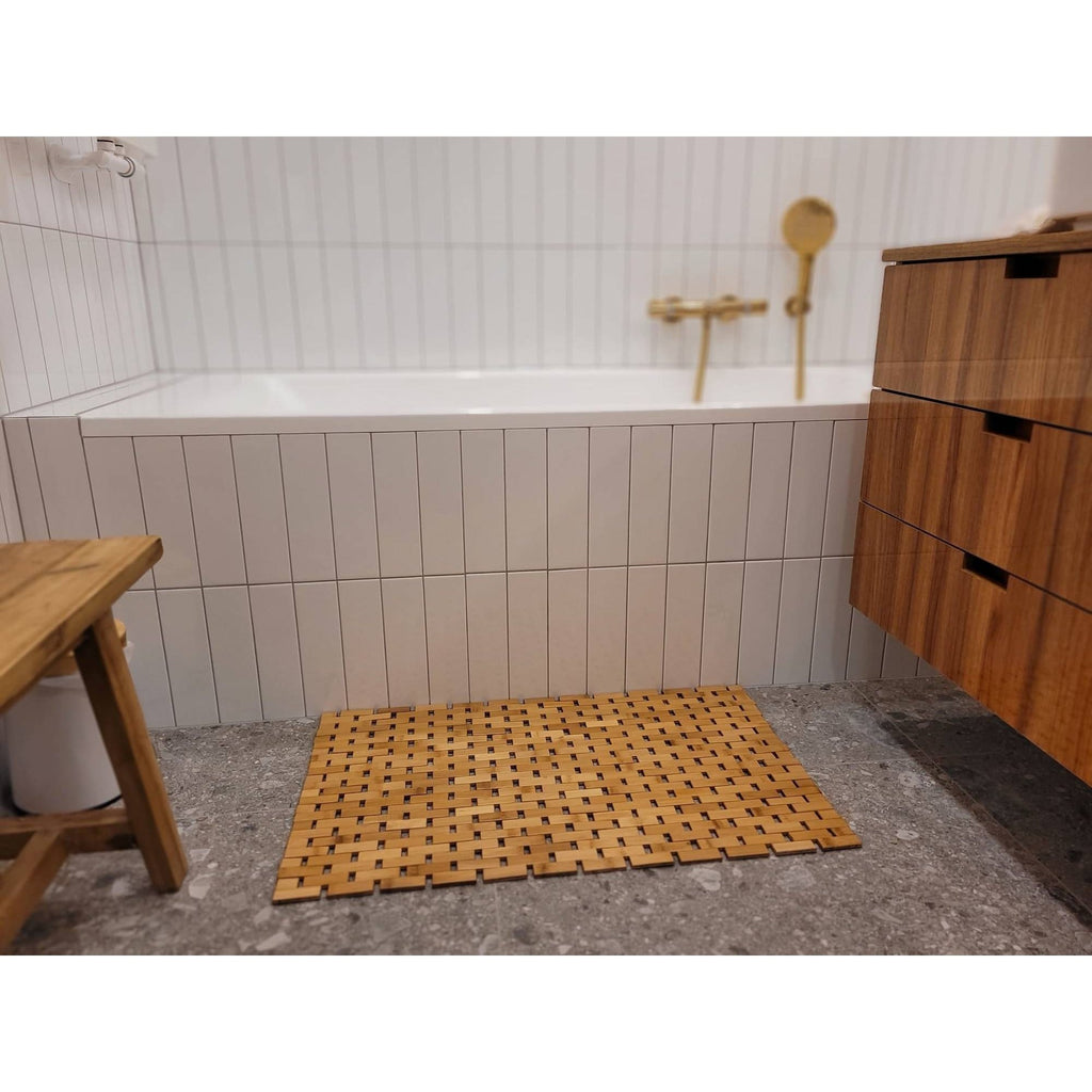 Tapis de salle de bain en bambou, tressage briques