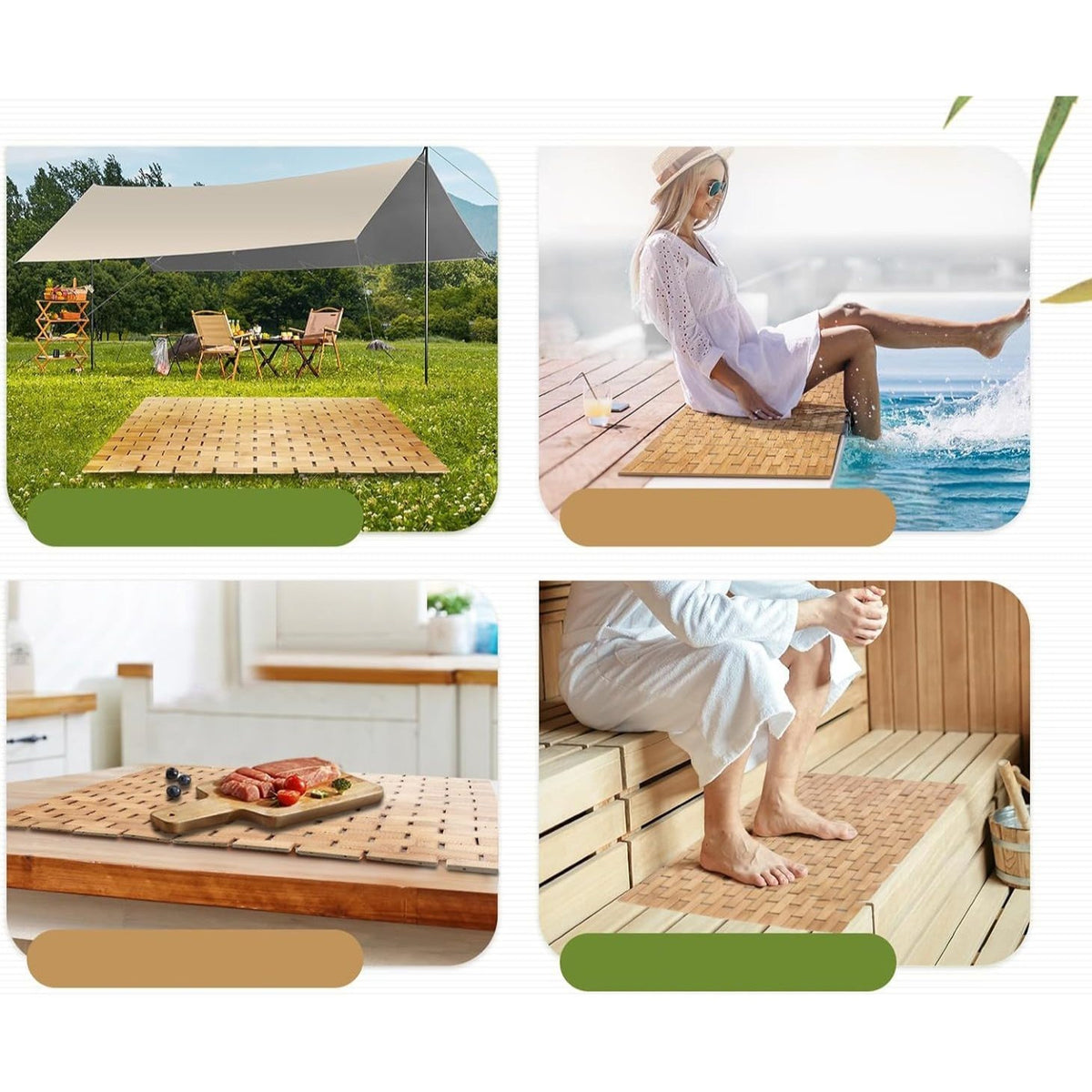 Tapis de salle de bain en bambou, tressage briques