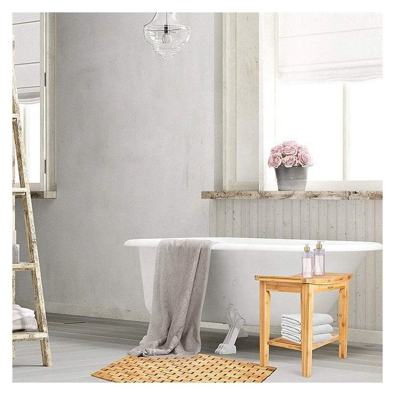 Tapis de salle de bain en bambou, tressage briques