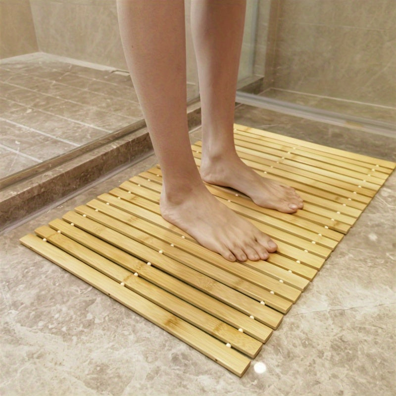 Tapis de salle de bain en bambou enroulable