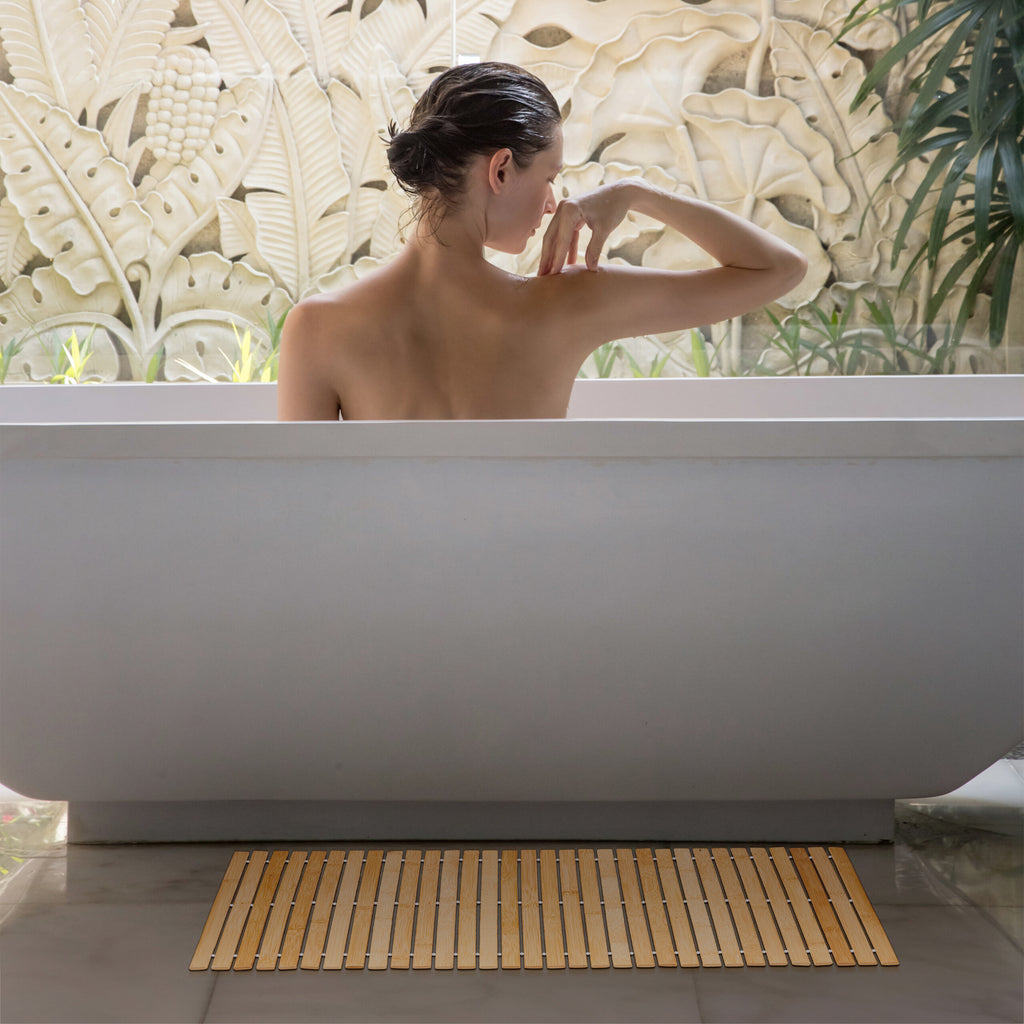 Tapis de salle de bain en bambou à lattes, enroulable