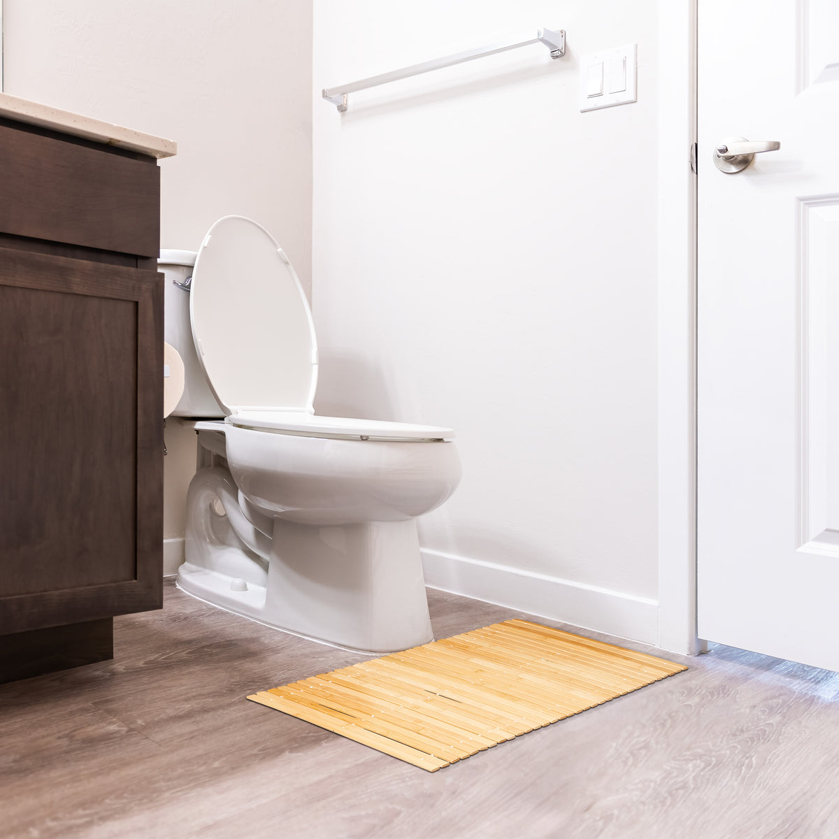 Tapis de salle de bain en bambou à lattes, enroulable