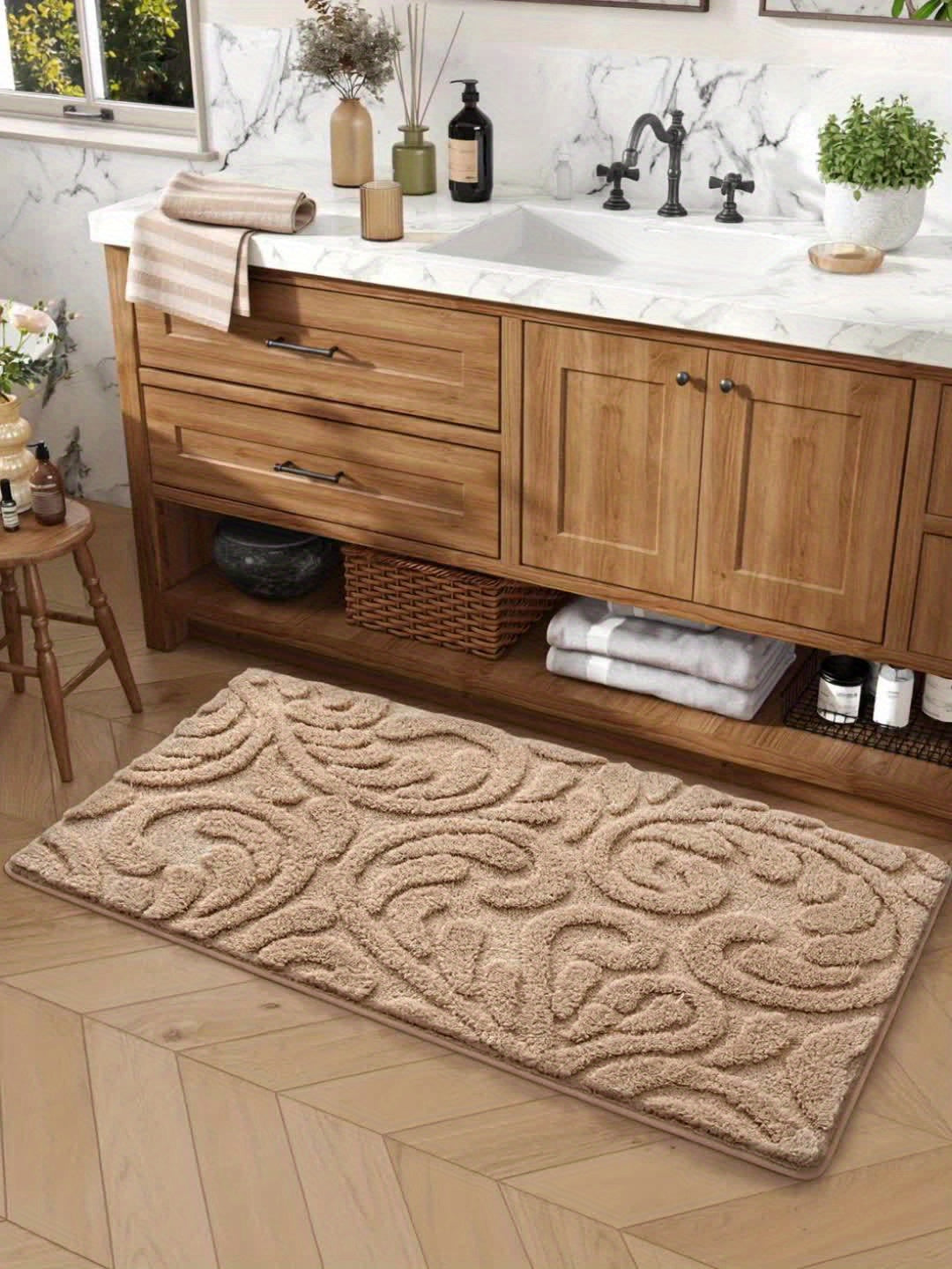 Tapis de salle de bain épais, damassé en relief tufté