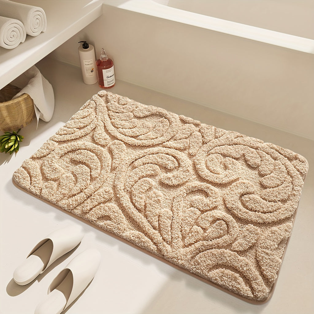 Tapis de salle de bain épais, damassé en relief tufté