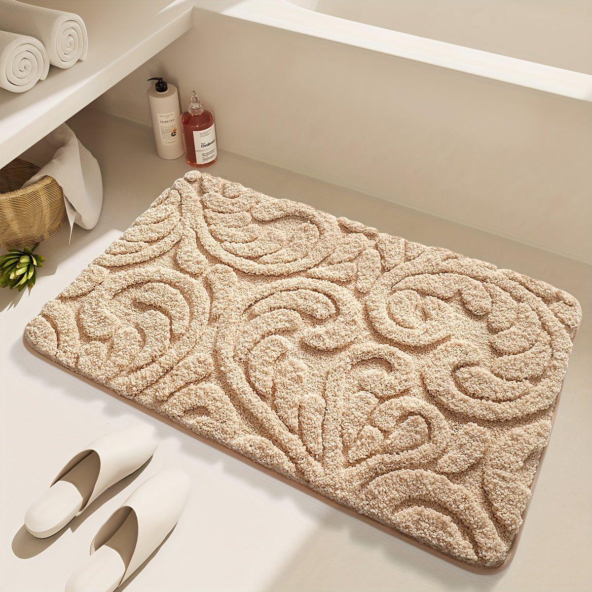Tapis de salle de bain épais, damassé en relief tufté