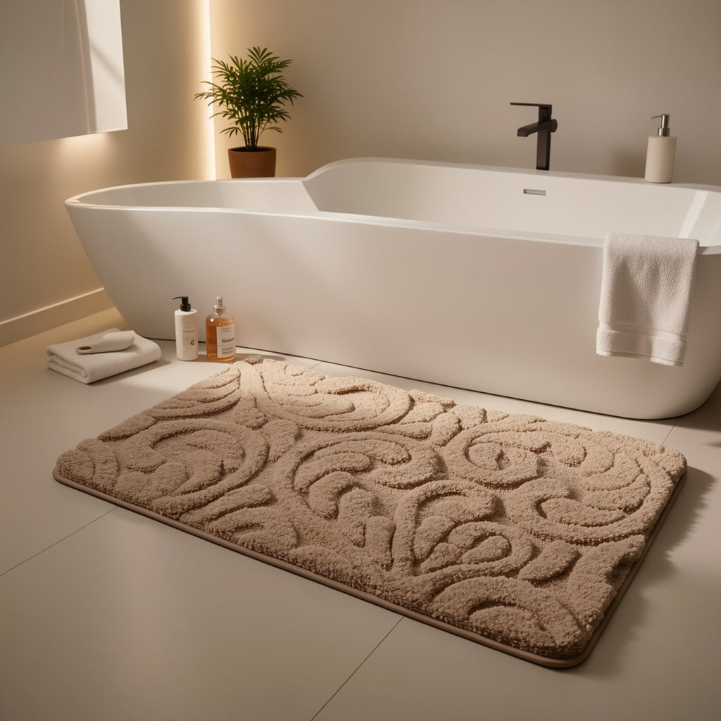 Tapis de salle de bain épais, damassé en relief tufté