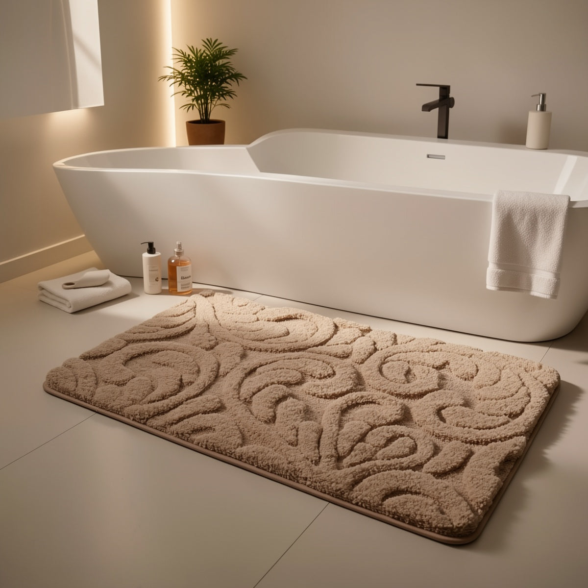 Tapis de salle de bain épais, damassé en relief tufté