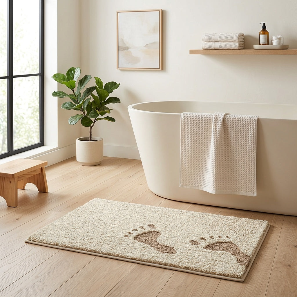 Tapis de salle de bain épais, motif empreintes de pas